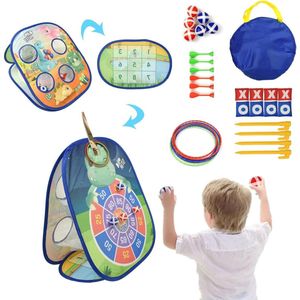 Dartbord werpspelletjes kegels bonenzakken - 5-in-1 werpspel tuinactiviteiten feestjes kinderen 4 jaar - speelgoed cadeaus