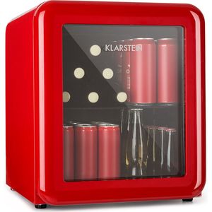 Klarstein Poplife Drankkoeler - Mini koelkast - 48 Liter - EEK E - Retro design - Temperatuur: 0-10 °C - Eco Plus - 39 dB - Verstelbare pootjes Zwarte Binnenkant - Voordeur Dubbelglas - Rood