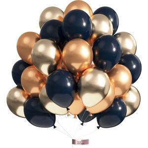 Luna Balunas Midnight Latex Ballonnen 50 Stuks Navy Blauw Champagne Goud - Feestartikelen - Feest versiering Verjaardag