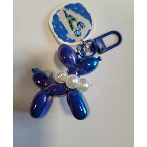 Sleutelhanger Hondje - Mooie bling bling sleutelhanger met parels - tulp - Blauw