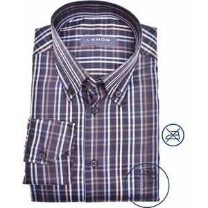 Ledub modern fit overhemd - donkerblauw - Strijkvrij - Boordmaat: 37
