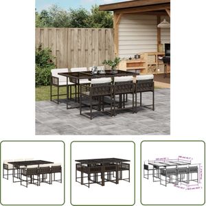 The Living Store 7-delige Tuinset met kussens poly rattan bruin - Tuinmeubels - Lounge Set - Buitentafel - Eetkamerset - Patio Set