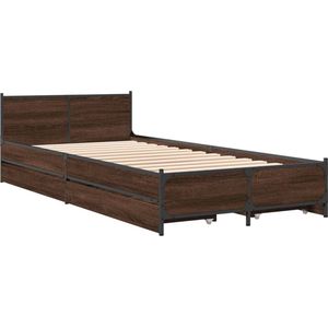 vidaXL - Bedframe - met - lades - bewerkt - hout - bruin - eikenkleur - 100x200 - cm