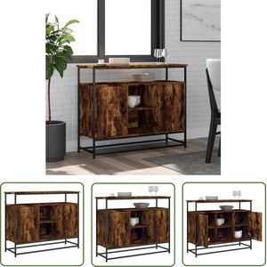 The Living Store Dressoir 100x35x80 cm bewerkt hout gerookt eikenkleurig - Dressoirkast - Opbergkast - Houten Kast - Vintage Stijl - Landelijke Stijl