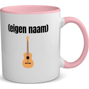 Akyol - gitaar met eigen naam koffiemok - theemok - roze - Gitaar - gitaar liefhebbers - mok met eigen naam - muziekliefhebber - leuk cadeau voor iemand die houd van gitaren - cadeau - kado - 350 ML inhoud