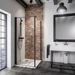 Schulte draaideur met zijwand - 90x90x192 - mat zwart - helder veiligheidsglas met antikalk