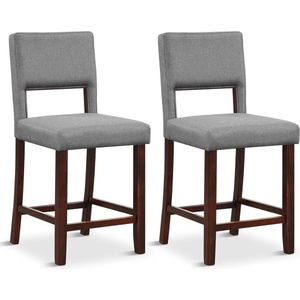 set van 2 eetkamerstoelen met rugleuning en houten poten gestoffeerde stoel keukenstoel retro zithoogte 62 cm grijs