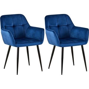 CLP Emia Set van 2 eetkamerstoelen - Met armleuning - Velvet - blauw