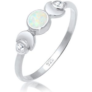 Elli Dames Ring dames halve maan in astro vintage design met opaal en zirconia in 925 sterling zilver