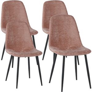 Dimehouse Set van 4 Scandinavische Eetkamerstoelen Oud Roze Chenille Stof Swift - Zonder Armleuningen - Chenille - Scandinavisch & Basic