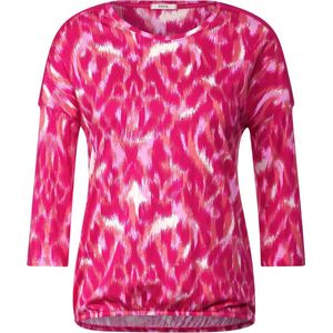 CECIL TOS AOP Rib Shoulder T-shirt Dames T-shirt - pink sorbet - Maat XXL