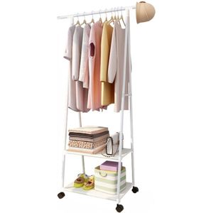 Kleding rek op wieltjes – Schoenenrek Metaal – Kledingstandaard Wit - 55x42x160