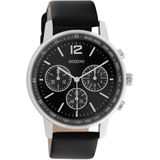 OOZOO Timepieces - zilverkleurige horloge met zwarte leren band - C10813 - Ø42