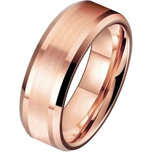 Wolfraam heren ring Rosegoud geborstelde streep 8mm-19mm