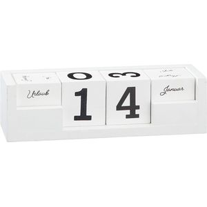 Eeuwige kalender, tafelkalender, houten kalender, 5-delig, voor thuis, kantoor, tafeldecoratie, bureau, decoratie, wit