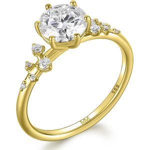 Aurora - 18k Geelgouden Moissanite Ring met Minimalistische Zijstenen - 2 karaat