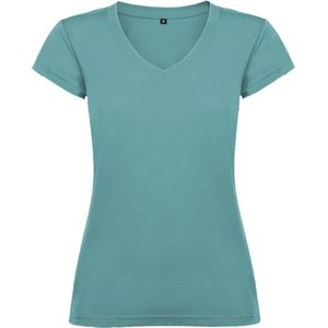 Dames V-hals getailleerd t-shirt model Victoria Dusty Blue maat 3XL