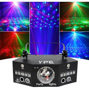 YPE® x YourPartyEquipment - Discolamp - Party Lights - Disco licht - Party Laser - Discobal - 5 Hole Disco Laser Lamp - Laser, LED's en Stroboscoop effect - Afstand bestuurbaar, Geluid gestuurd en DMX ondersteuning