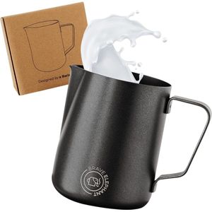 BRAVE ELEPHANT ® Melkkannetje roestvrij staal 600 ml [Black Mat] | Roestvrije melkkan roestvrij staal voor latte Art | Barista melkkannetje met teflon gecoat zwart | Innovatief melkschuimkannetje