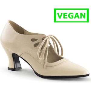 Victorian-03 Pump with short heel and shoe laces cream matt - (EU 40 = US 10) - Funtasma