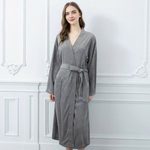 CALIYO Badjas Dames - Kimono - Sauna Badjas - Pyjama Dames - Biologisch Katoen - Grijs - M