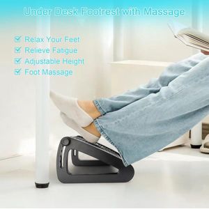 6 Verstelbare voetenbank, in hoogte verstelbare voetenbank, ergonomische antislip voetensteun met massagefunctie voor ontlast benen, knieën en rug, voor kantoor en thuis