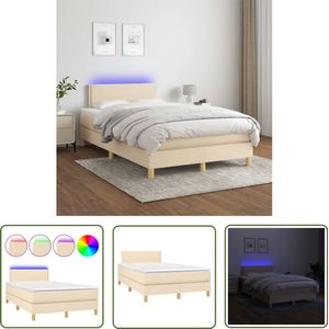 vidaXL Boxspring - 120x200 cm - LED - Crème Boxspring - Bed - Led Lamp - Matras - Slaapcomfort