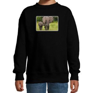 Dieren sweater olifanten foto - zwart - kinderen - Afrikaanse dieren/ olifant cadeau trui - kleding / sweat shirt 122/128