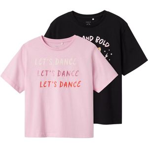 NAME IT NKFBETRIA 2P SS NREG TOP PB Meisjes T-shirt - Black Sweet Dreams