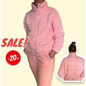 Roze - Huispak - Teddy - Fleece - [ Maat 38/40 ] - Dames - Joggingpak - Gewatteerd - Fleece vest & Fleece broek - Setje voor volwassenen - Cadeau voor vrouw - Fluffy en Warm