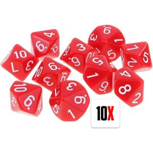 10 kantige dobbelstenen (cijfers 1-10) - 10 Stuks - Rood