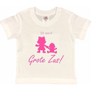 Shirt Aankondiging zwangerschap Ik word grote zus! 2.0 | korte mouw | wit/roze | maat 98/104 zwangerschap aankondiging bekendmaking Baby big sis sister