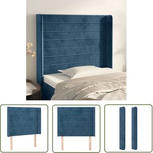 The Living Store Hoofdbord met randen 93x16x118/128 cm fluweel donkerblauw - Klassieke Hoofdbord - Hoofdbord Fluweel - Bedhoofd - Donkere Kleuren - Luxe Hoofdbord