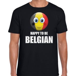 Belgie Happy to be Belgian landen t-shirt met emoticon - zwart - heren -  Belgie landen shirt met Belgische vlag - EK / WK / Olympische spelen outfit / kleding XXL