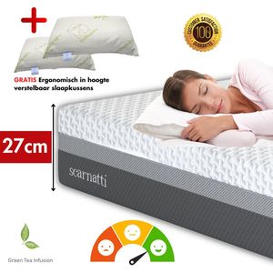 VIP Matras 27cm - extra comfort - 160 x 200 cm - 2in1 Matrassen Koudschuim / Traagschuim - 2in1 - met kussens - Tweepersoons