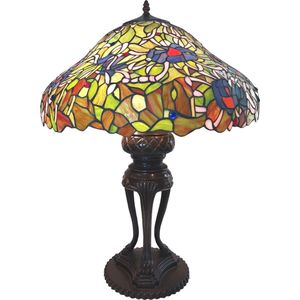 LumiLamp Tiffany Tafellamp 55x85 cm Groen Blauw Polyresin Glas Tiffany Bureaulamp