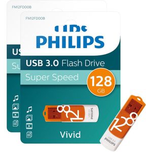 Philips FM12FD00B Flash Drive Sunrise Orange - 128GB - Super Speed USB 3.0A - USB Stick - Vivid Edition - Draaidop - 2 Stuks