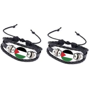 Palestina armband met Palestijnse vlag, Palestina, Zwarte armband, 2 stuks