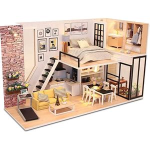 Miniatuur Bouwpakket Volwassenen - Mini Appartement - Studio - Modelbouw - Knutselen – Poppenhuis - DIY Dollhouse - LED Verlichting