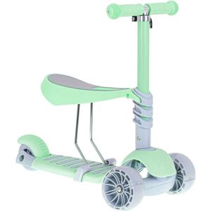 Luxe balans 3 in 1 step met zitje - driewieler - skateboard met lichtgevende wielen - tot 20kg - mint groen - vanaf 3+ jaar