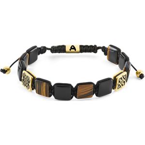 Elysian | Armband met Platte Goudkleurige Onyx en Tijgeroog Kralen