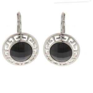 Behave Oorbellen - oorhangers - vrouwen - rond - zilver kleur - zwarte steen - 3.5cm