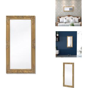 vidaXL Wandspiegel Barok Goud 100 x 50 - Antieke uitstraling - Houten frame met decoratief patroon - Inclusief bevestigingshaken - Spiegel