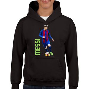 Messi - Kinder Hoodie - Zwart text groen - Maat 110/116 - Hoodie leeftijd 5 tot 6 jaar - rugnummer 10 - the goat - - Cadeau - hoodie Cadeau - Quotes - Zwarte Hoodie