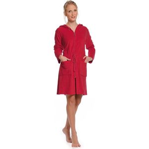 Rits badjas dames kort – met capuchon – lichtgewicht – dun – sauna - rood - maat XL