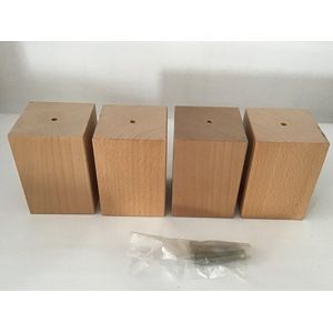 Set van 4 stuks houten meubelpoten Natuurkleur beuken 10 cm hoogte 7x7 cm met schroeven Boxspring bedden banken