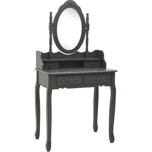 vidaXL Kaptafelset - Grijs - Met Kruk en Spiegel Opmaaktafel - Kaptafel - Dressingtable - Make-up Tafel - Beauty Table