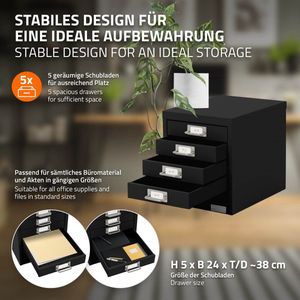 ML-Design set van 3 archiefkasten met 5 laden, 28x38x33 cm, zwart, metalen ladekast DIN A4, kantoorkast met etikethouder, stalen kast metalen kast gereedschapskast opbergkast