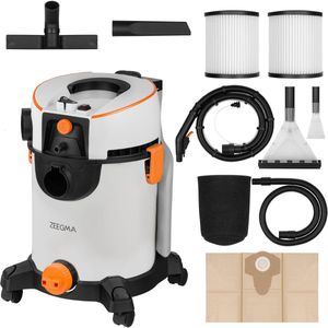 Zeegma Zonder Wash 1400W – Krachtige stofzuiger met wasfunctie – Tapijtreiniger en bekledingreiniger – Waterstofzuiger met HEPA-filter – Inclusief extra uitwasbaar filter – Voor auto, meubels en vloeren – 4L tank – 20L kunststof reservoir, 13m bereik