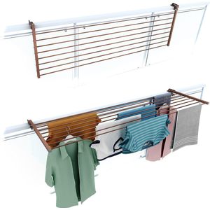 Foxydry DUO 160C - Het opvouwbare balkon-droogrek dat beide kanten op kantelt - geschikt voor balustrades met rechthoekige leuning - koperoranje kleur - 162 x 63 x 8 cm